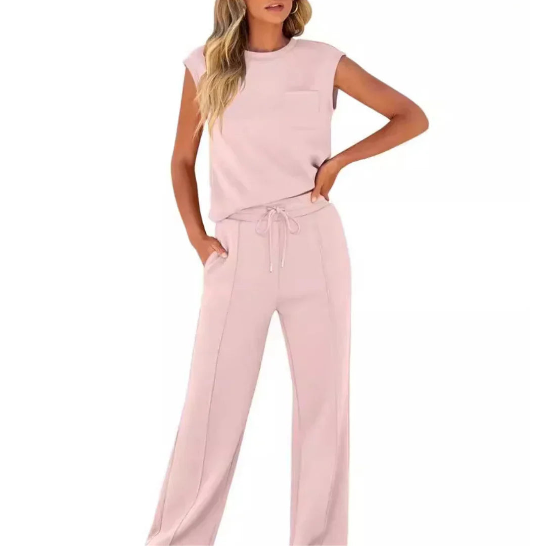 Calvindra | Women's Loungewear Set Cap Sleeve & Wide Leg Pants