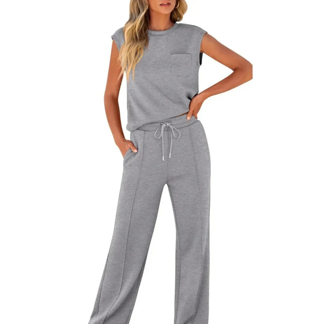 Calvindra | Women's Loungewear Set Cap Sleeve & Wide Leg Pants