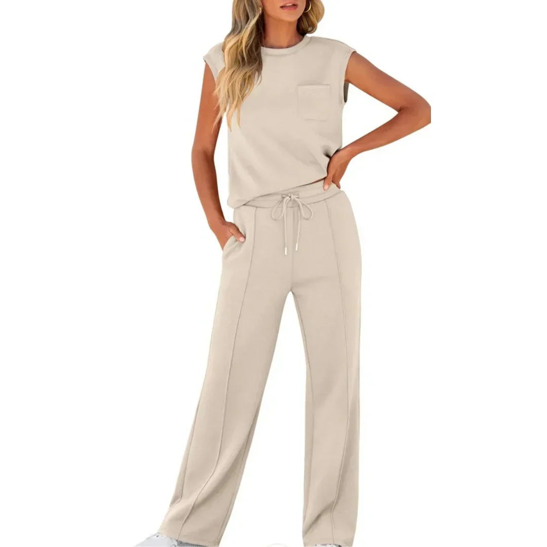 Calvindra | Women's Loungewear Set Cap Sleeve & Wide Leg Pants