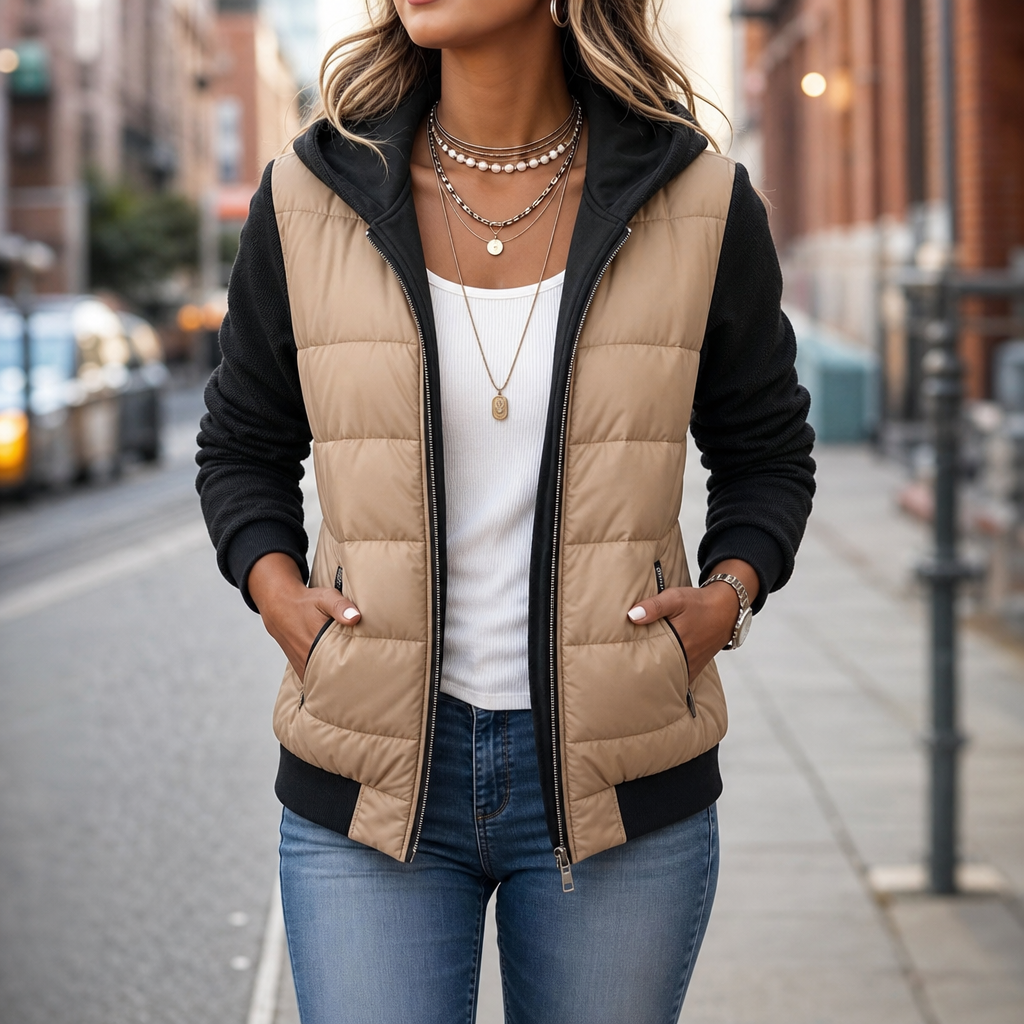 Calvrose | Women's Quilted Puffer Jacket with Knit Sleeves