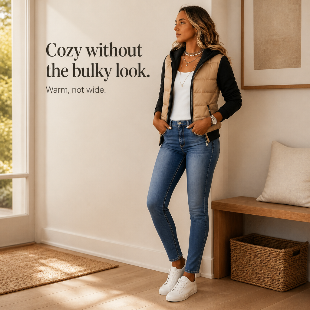 Calvrose | Women's Quilted Puffer Jacket with Knit Sleeves