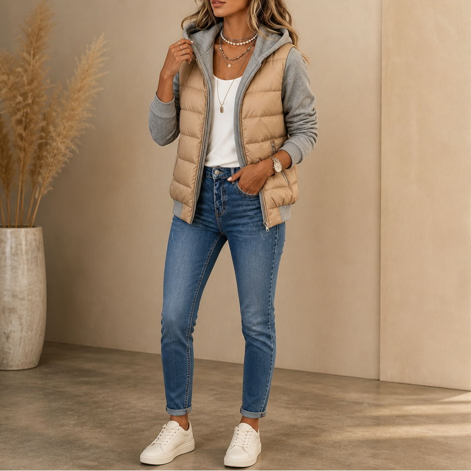 Calvrose | Women's Quilted Puffer Jacket with Knit Sleeves