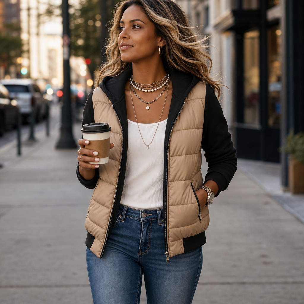 Calvrose | Women's Quilted Puffer Jacket with Knit Sleeves
