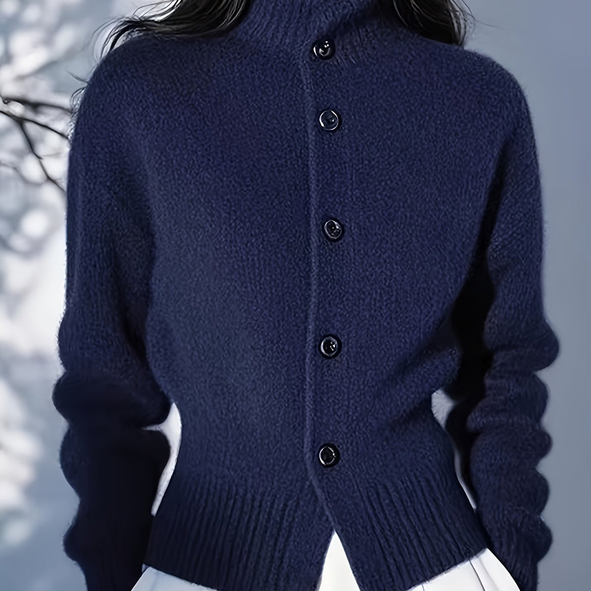Cavrinda | Women's High-Neck Button Cardigan Sweater