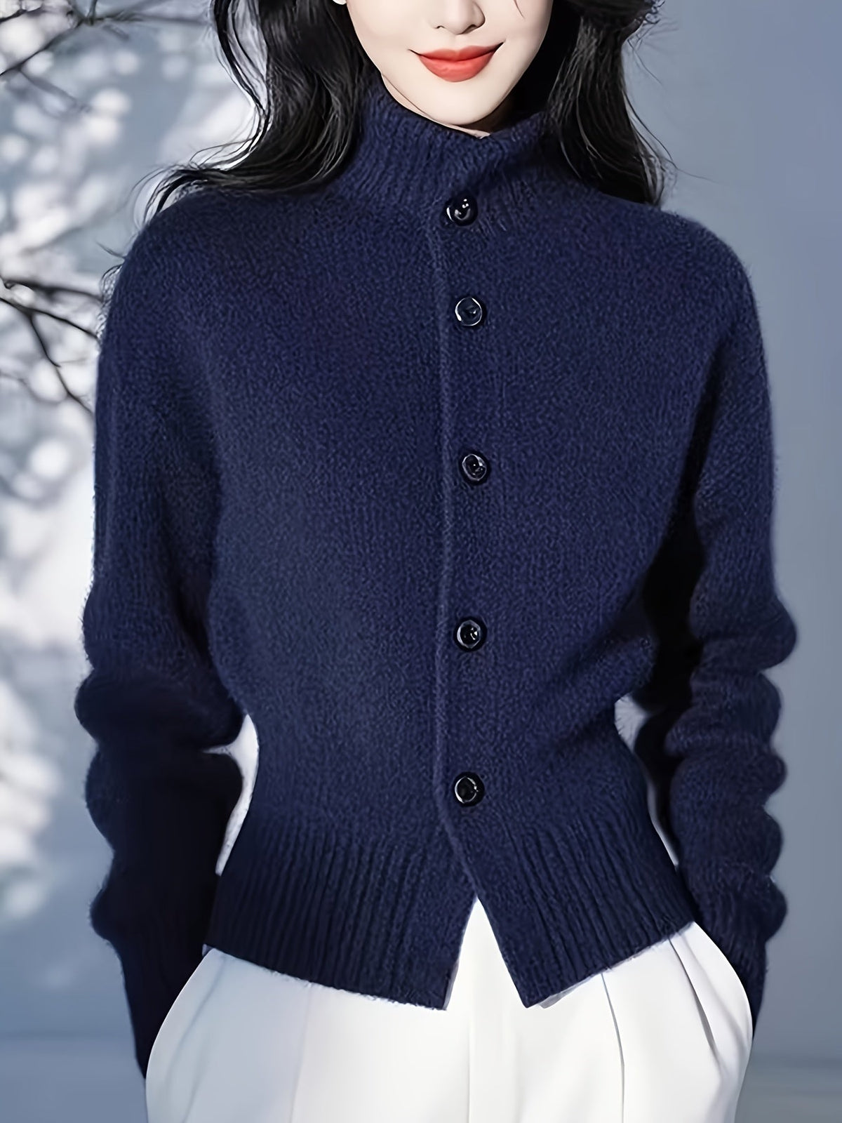 Cavrinda | Women's High-Neck Button Cardigan Sweater