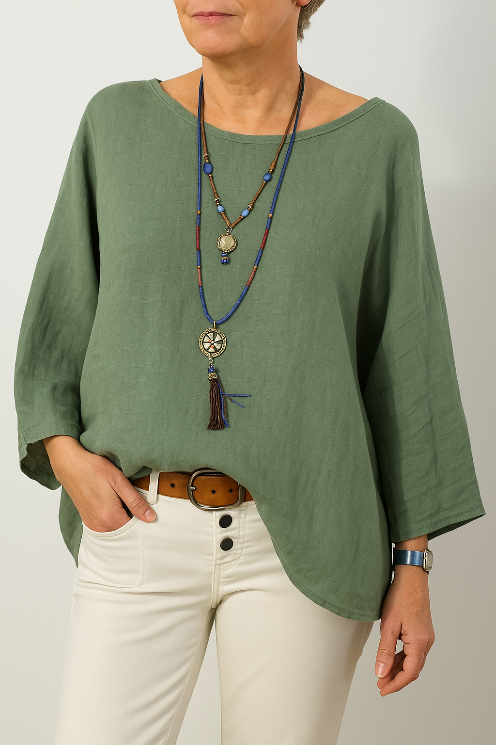 Cavryn | Women's Relaxed Fit Boat Neck Tunic Top