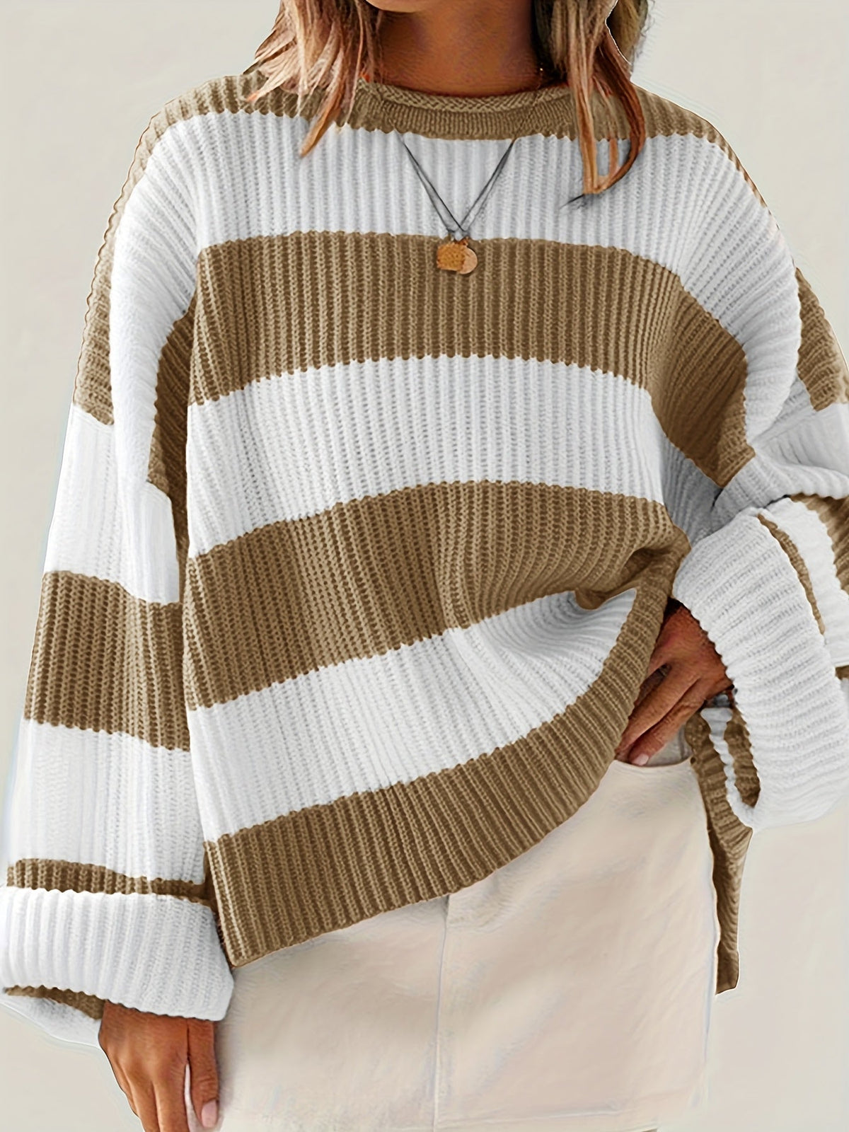 Celvine | Women's Striped Oversized Pullover Sweater