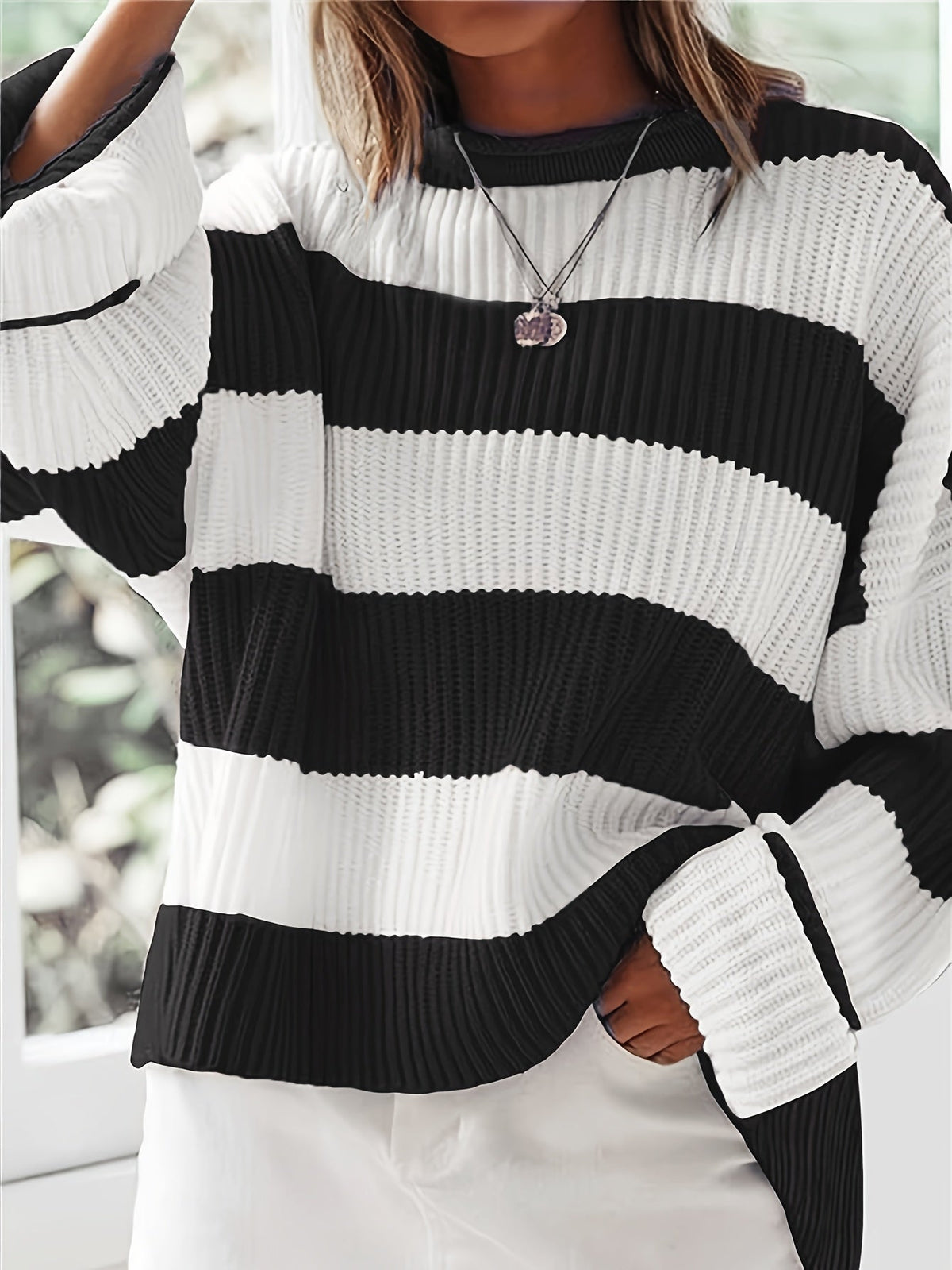 Celvine | Women's Striped Oversized Pullover Sweater
