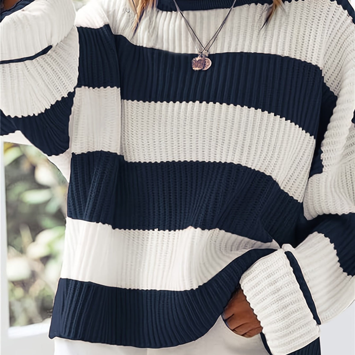 Celvine | Women's Striped Oversized Pullover Sweater