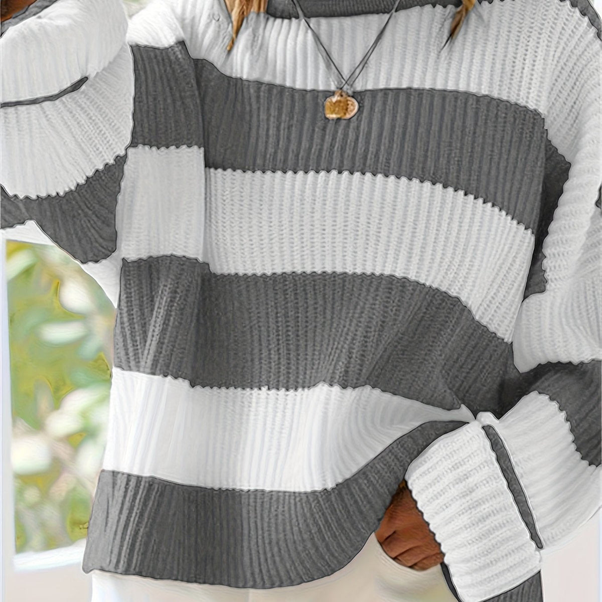 Celvine | Women's Striped Oversized Pullover Sweater