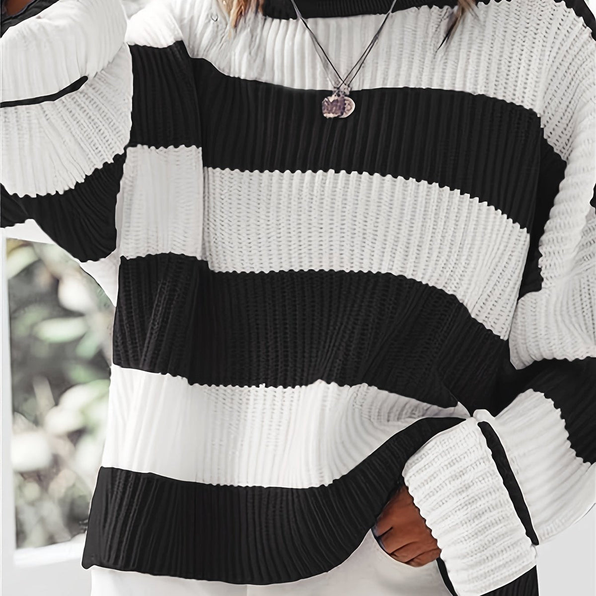 Celvine | Women's Striped Oversized Pullover Sweater