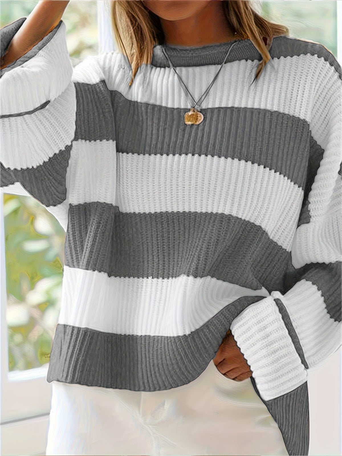 Celvine | Women's Striped Oversized Pullover Sweater