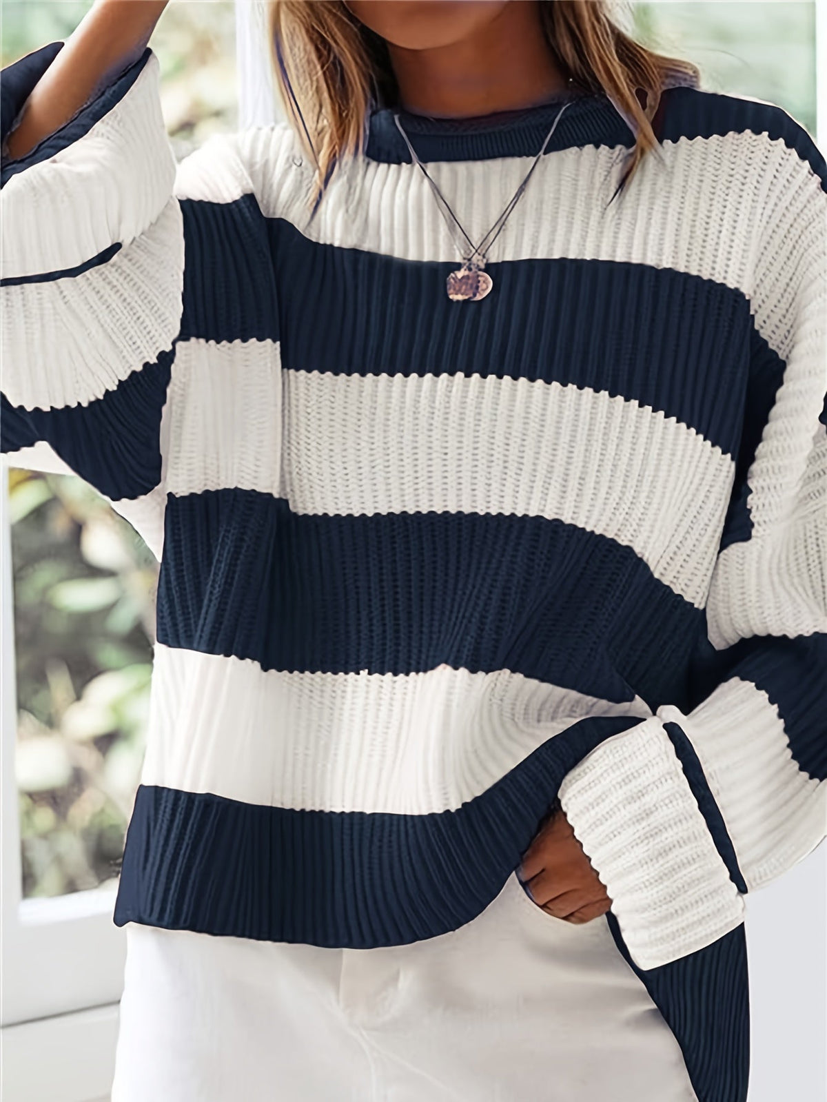 Celvine | Women's Striped Oversized Pullover Sweater