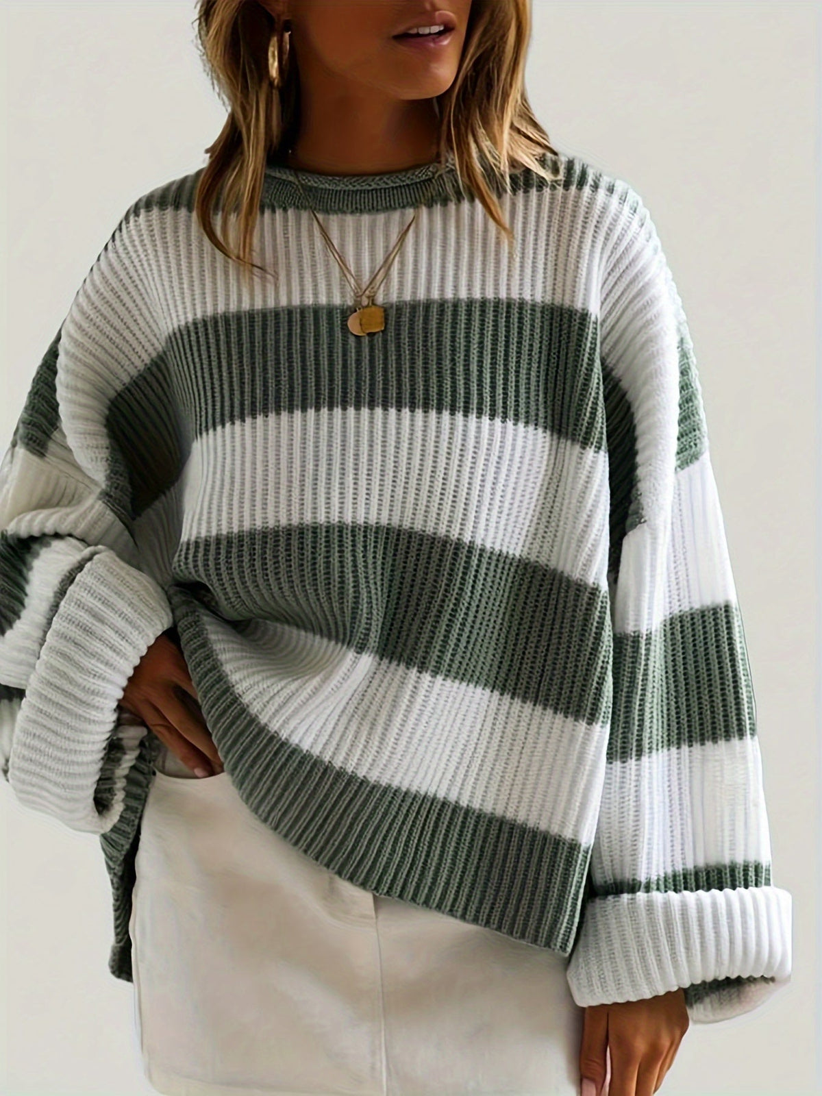 Celvine | Women's Striped Oversized Pullover Sweater