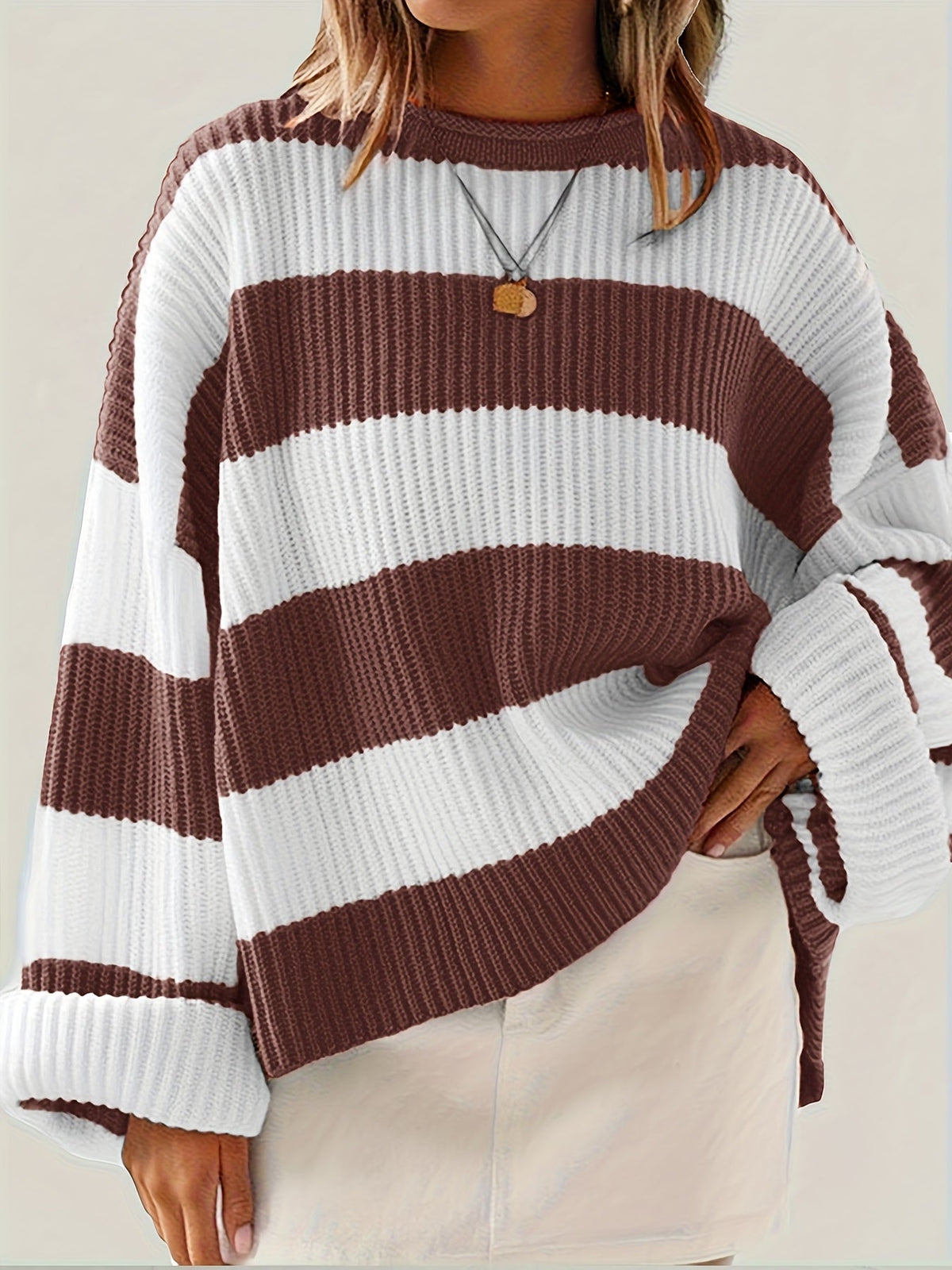 Celvine | Women's Striped Oversized Pullover Sweater