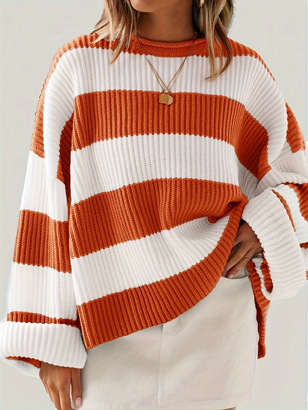 Celvine | Women's Striped Oversized Pullover Sweater