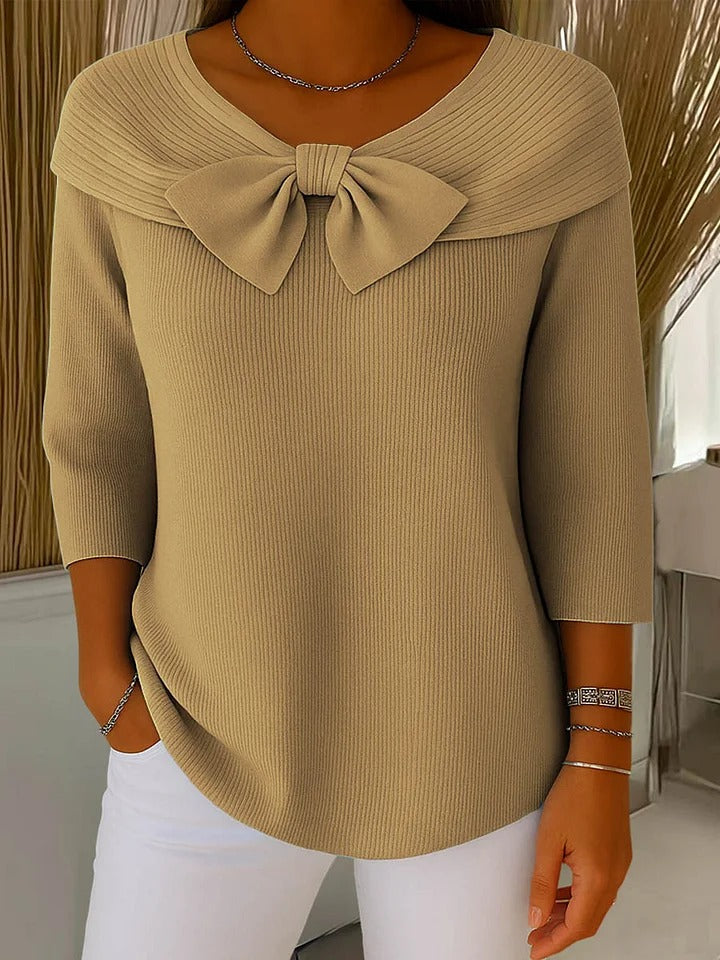 Cordwyn | Women's Bow Detail Ribbed Knit Sweater