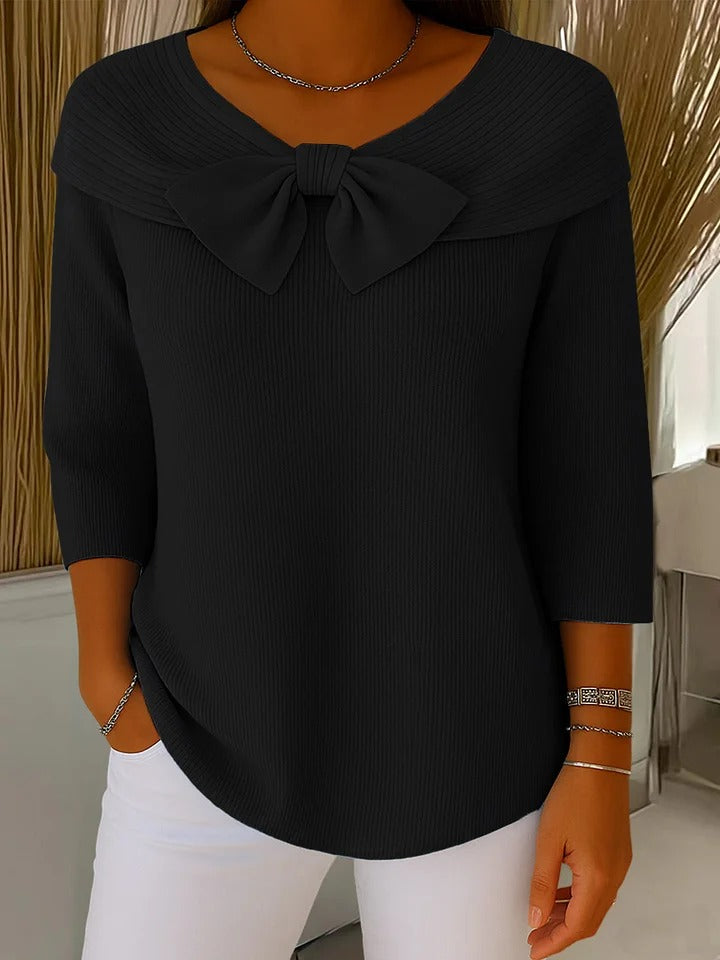Cordwyn | Women's Bow Detail Ribbed Knit Sweater
