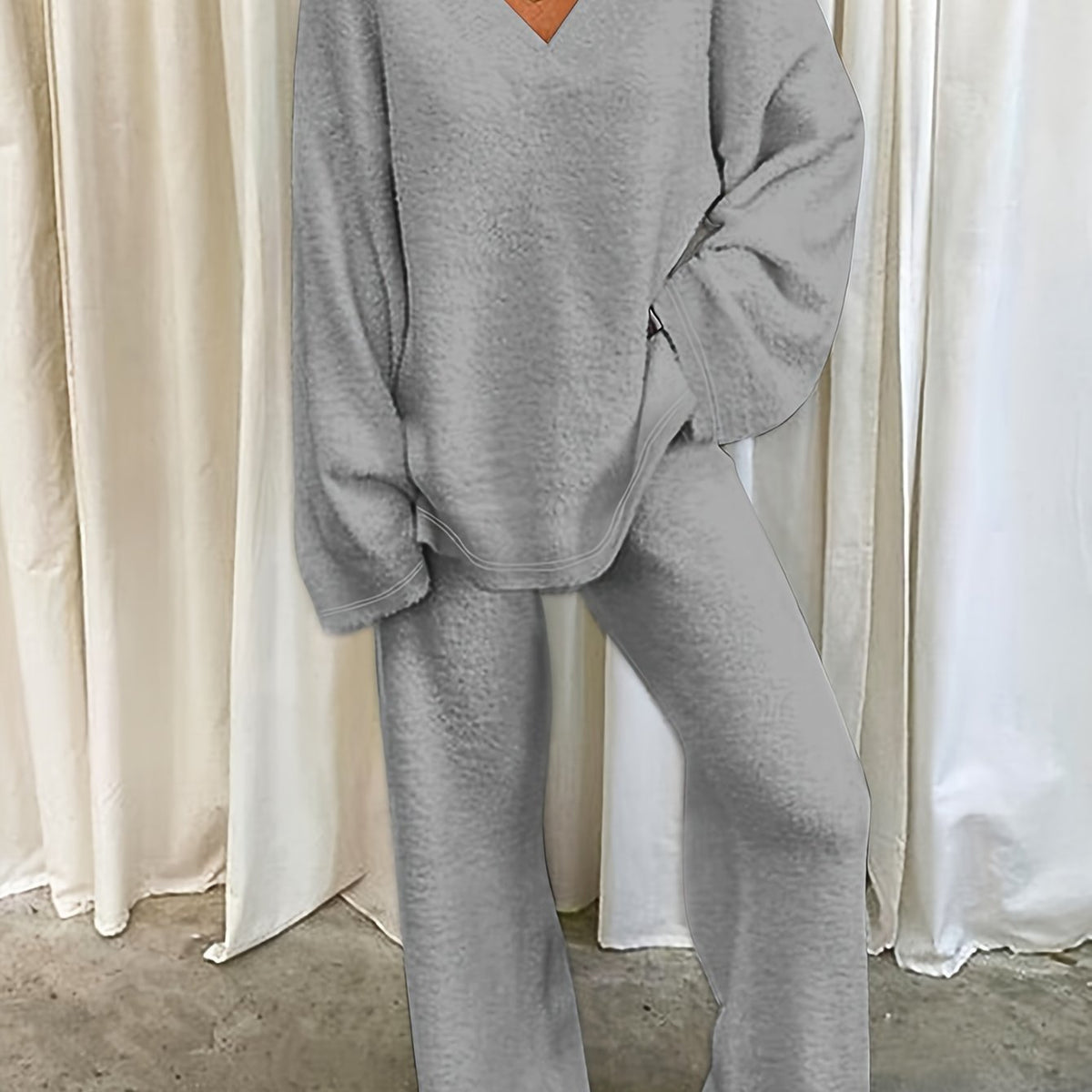 Cressara | Women's Loungewear Set V-Neck Top & Wide-Leg Pants