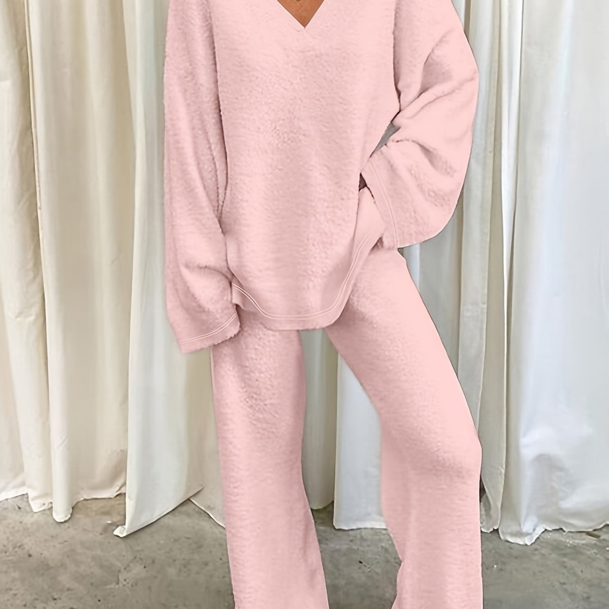 Cressara | Women's Loungewear Set V-Neck Top & Wide-Leg Pants