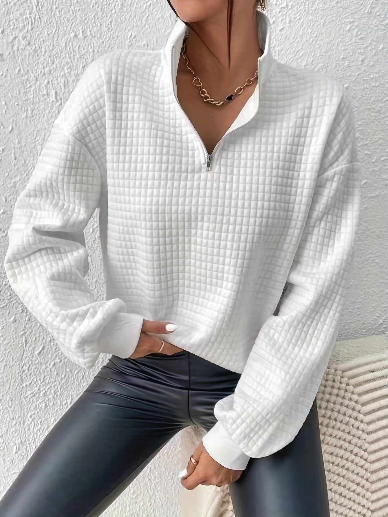 Relaxed Quarter-Zip Mock Neck Pullover