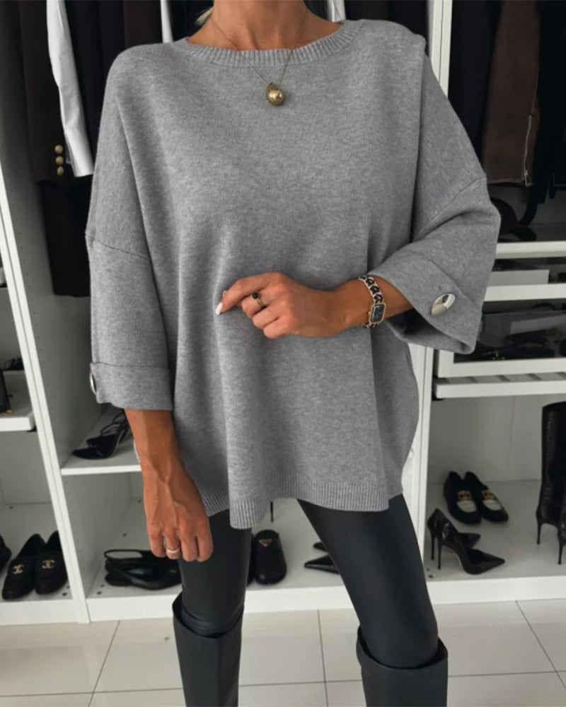 Dawnira | Women's Oversized Button-Cuff Sweater