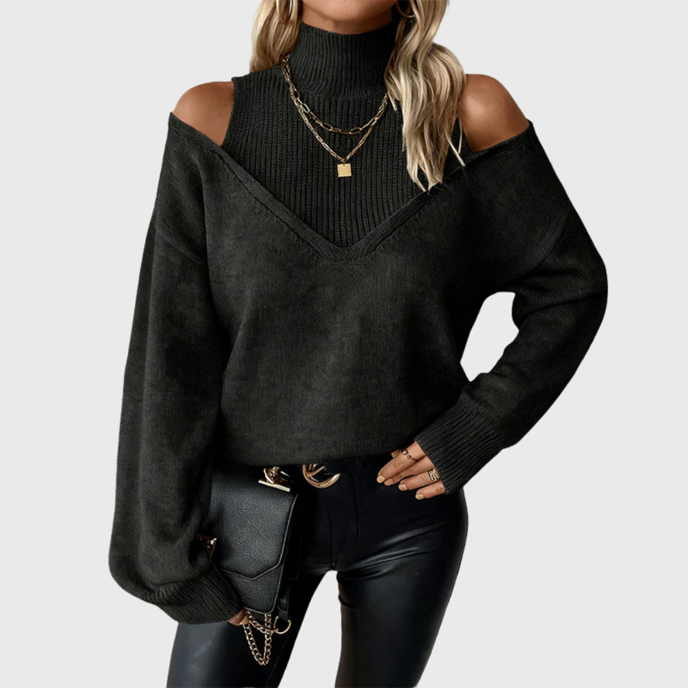 Dawnvelle | Women's Cold Shoulder Turtleneck Sweater