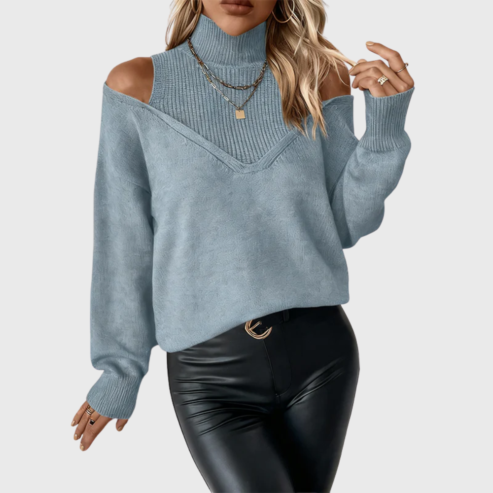 Dawnvelle | Women's Cold Shoulder Turtleneck Sweater