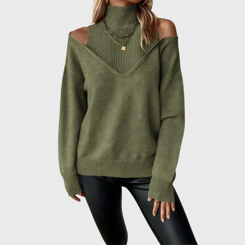 Dawnvelle | Women's Cold Shoulder Turtleneck Sweater