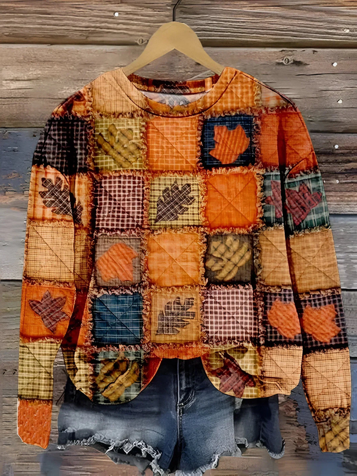 Delvara | Women's Autumn Patchwork Print Sweater