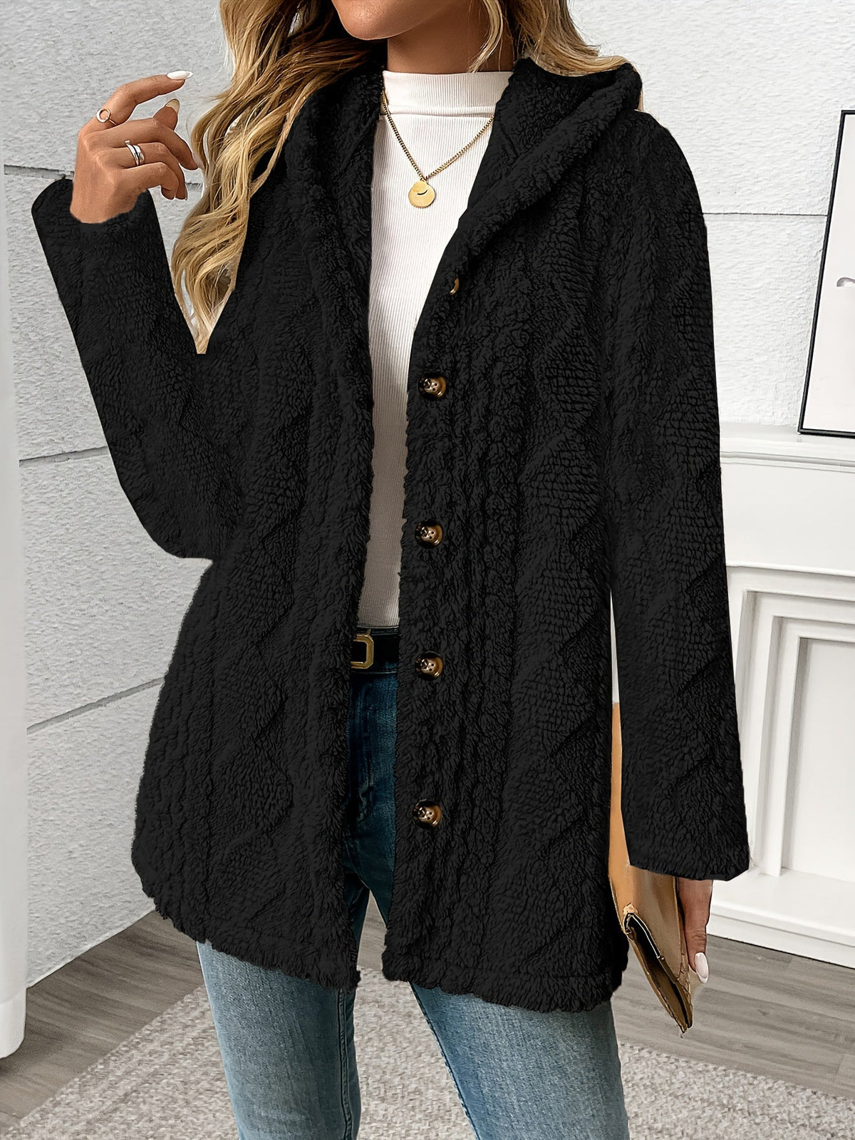 Delvora | Women's Sherpa Coat Button-Front