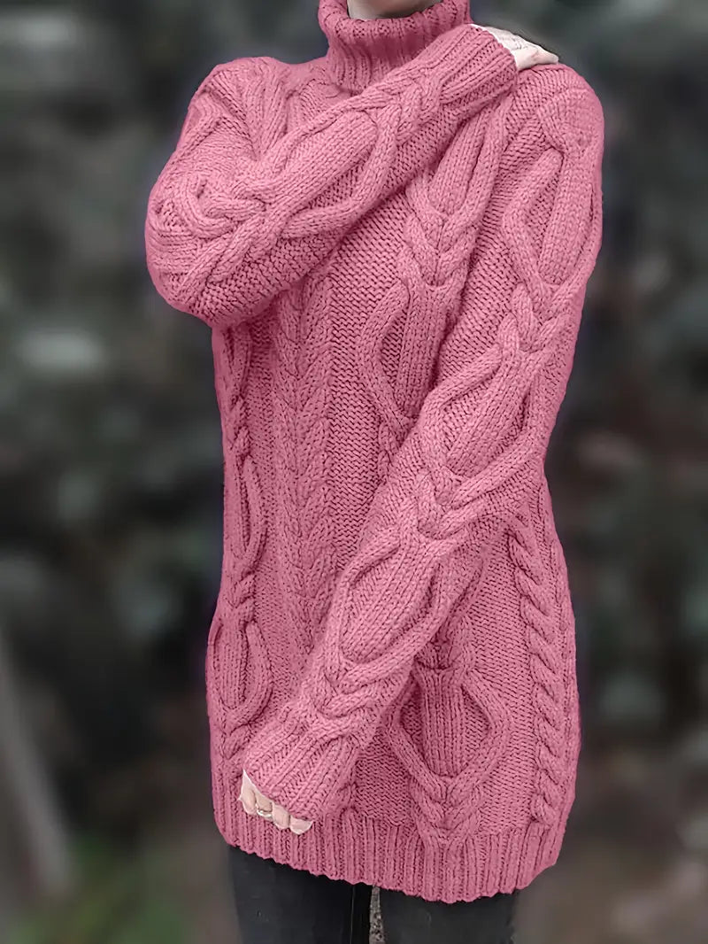 Devna | Women's Oversized Cable Knit Turtleneck Sweater