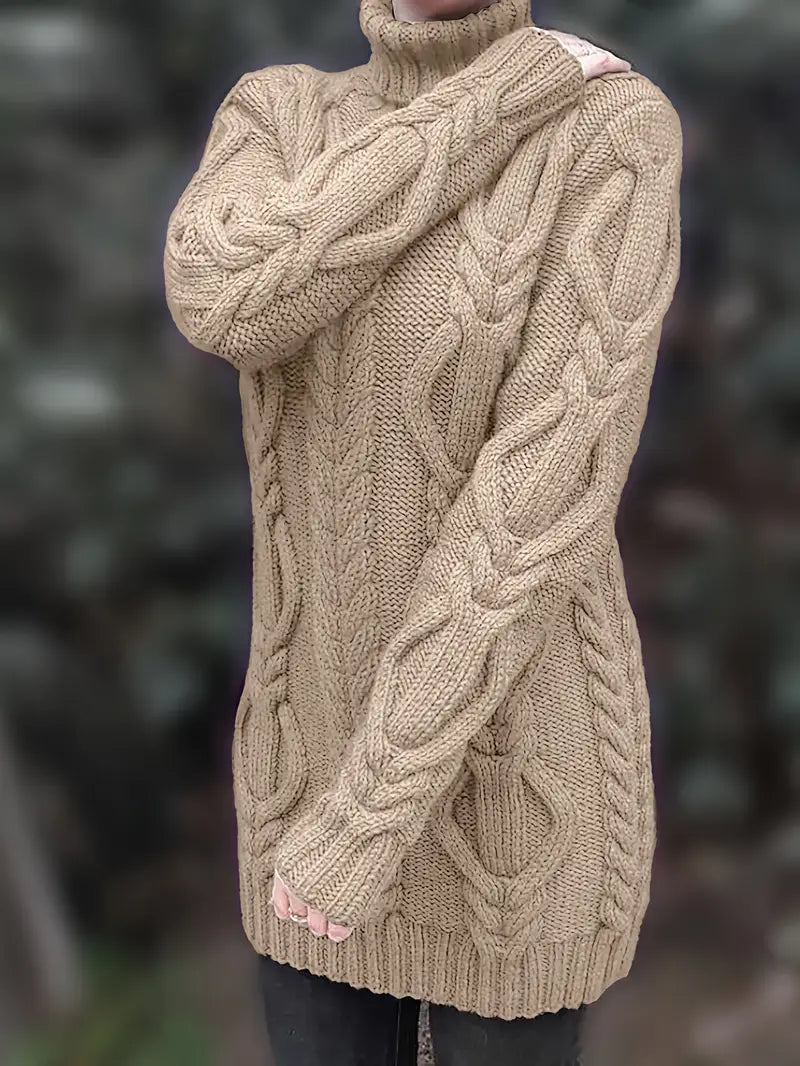 Devna | Women's Oversized Cable Knit Turtleneck Sweater