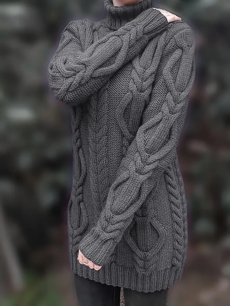 Devna | Women's Oversized Cable Knit Turtleneck Sweater