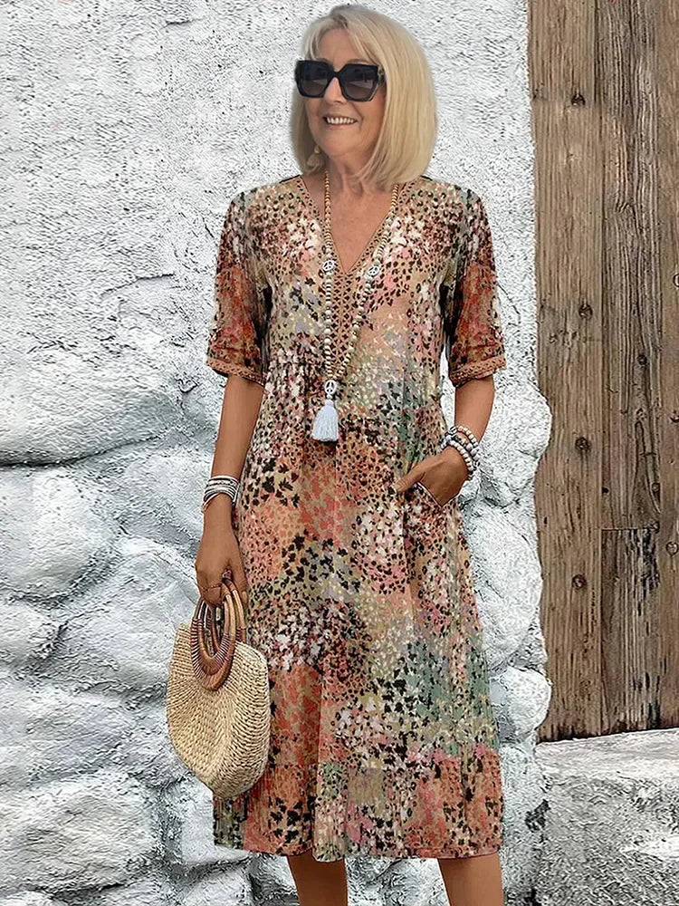 Riley – Lightweight Midi Dress with V-Neckline