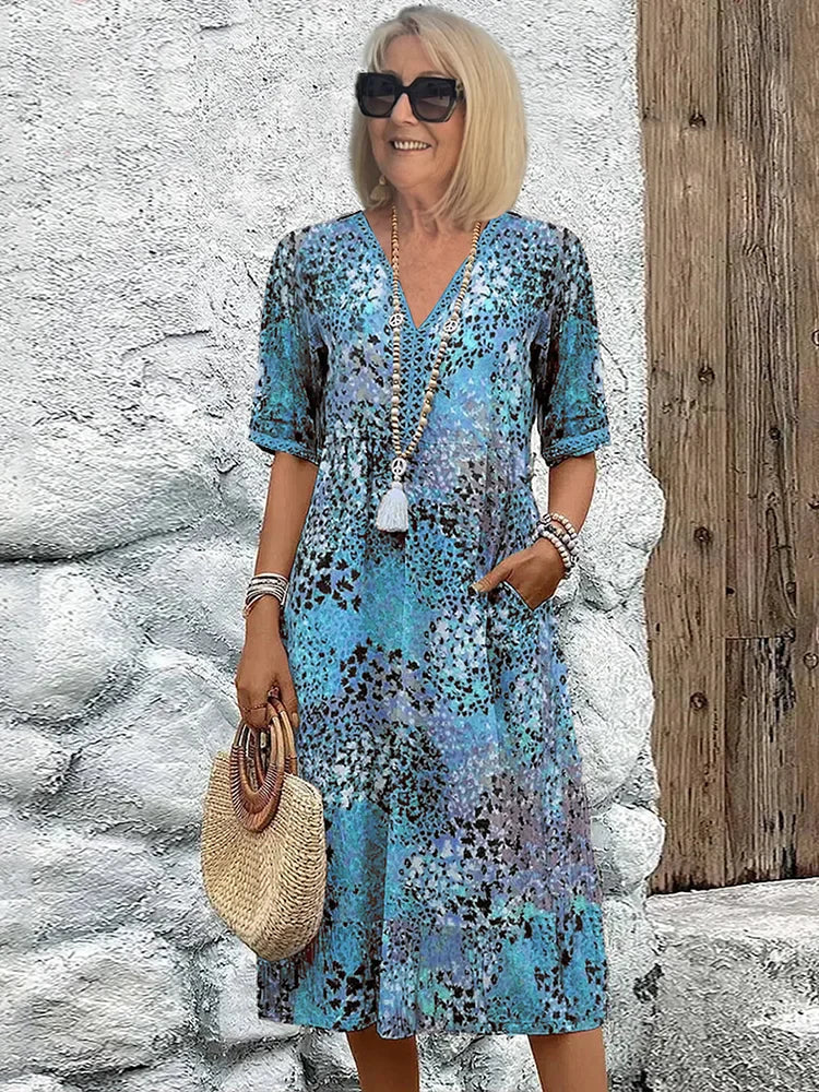 Riley – Lightweight Midi Dress with V-Neckline