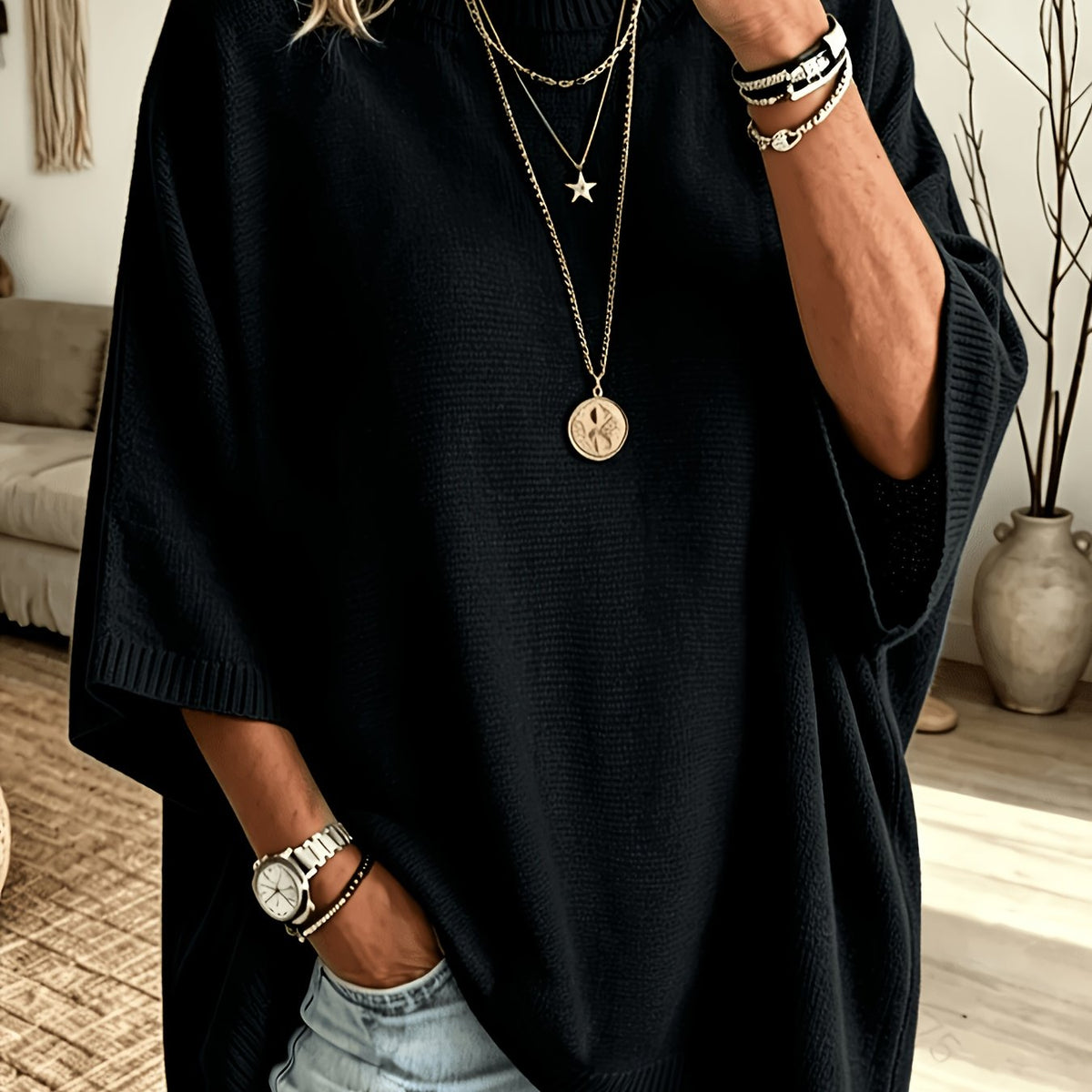 Dravell | Women's Knit Sweater Batwing Poncho