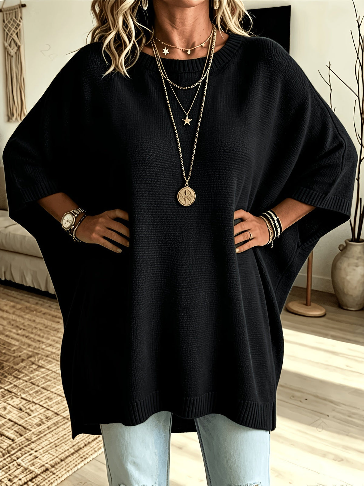 Dravell | Women's Knit Sweater Batwing Poncho