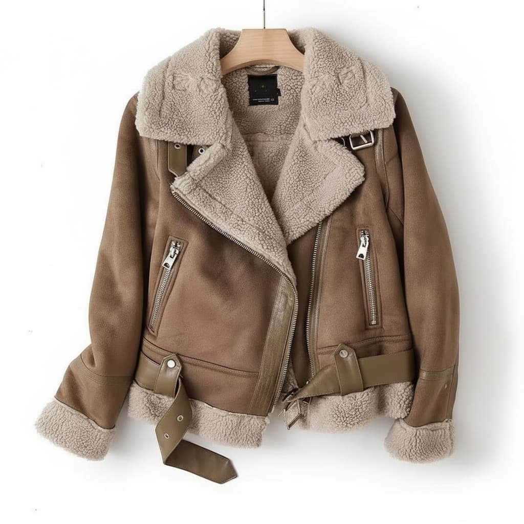 Dravelle | Women's Shearling Lined Suede Moto Jacket