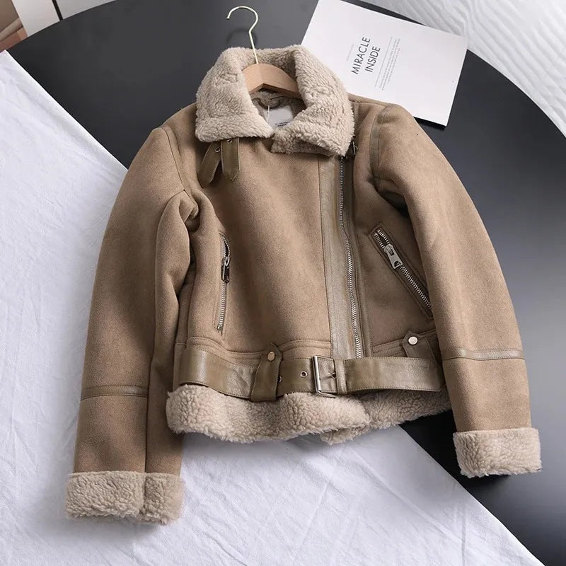 Dravelle | Women's Shearling Lined Suede Moto Jacket
