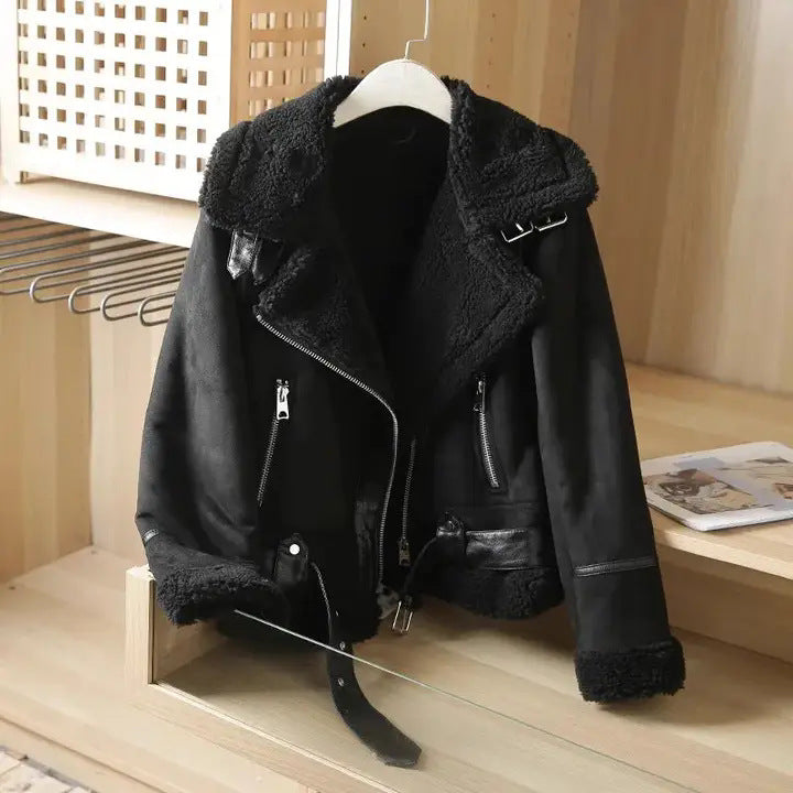 Dravelle | Women's Shearling Lined Suede Moto Jacket