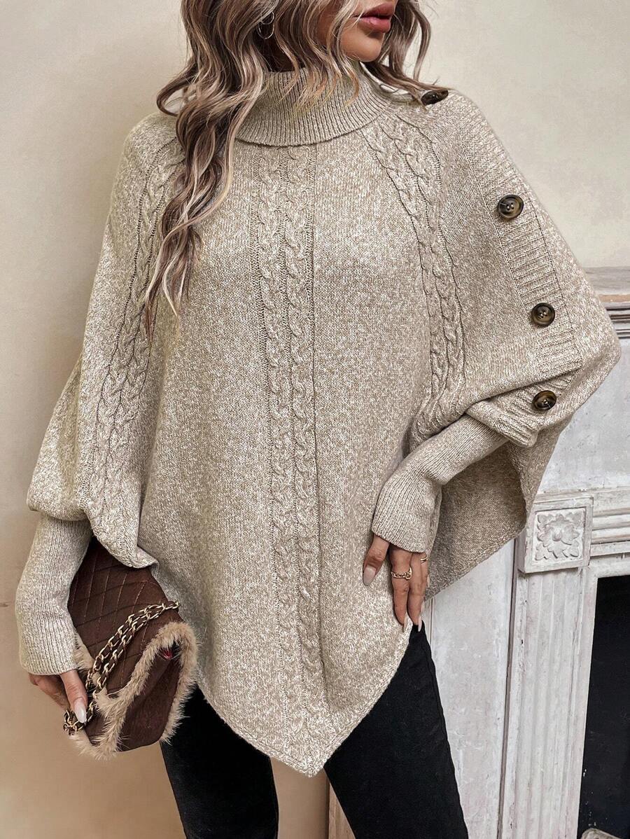 Drevora | Women's Cable Knit Poncho Sweater