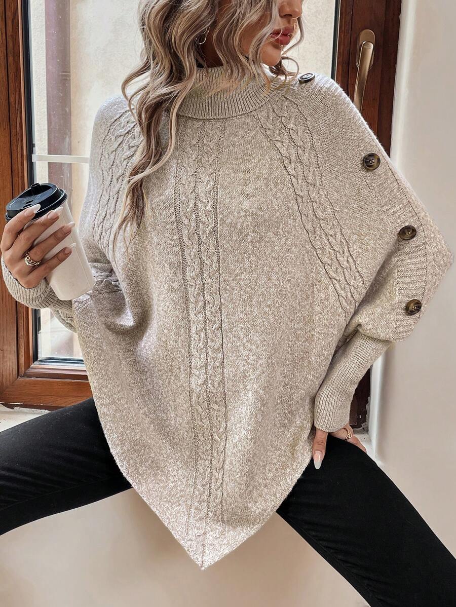 Drevora | Women's Cable Knit Poncho Sweater