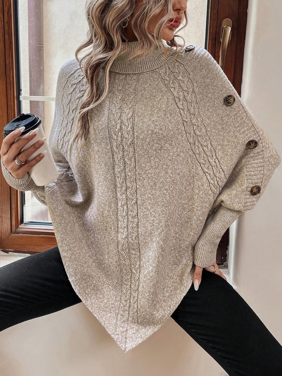 Drevora | Women's Cable Knit Poncho Sweater
