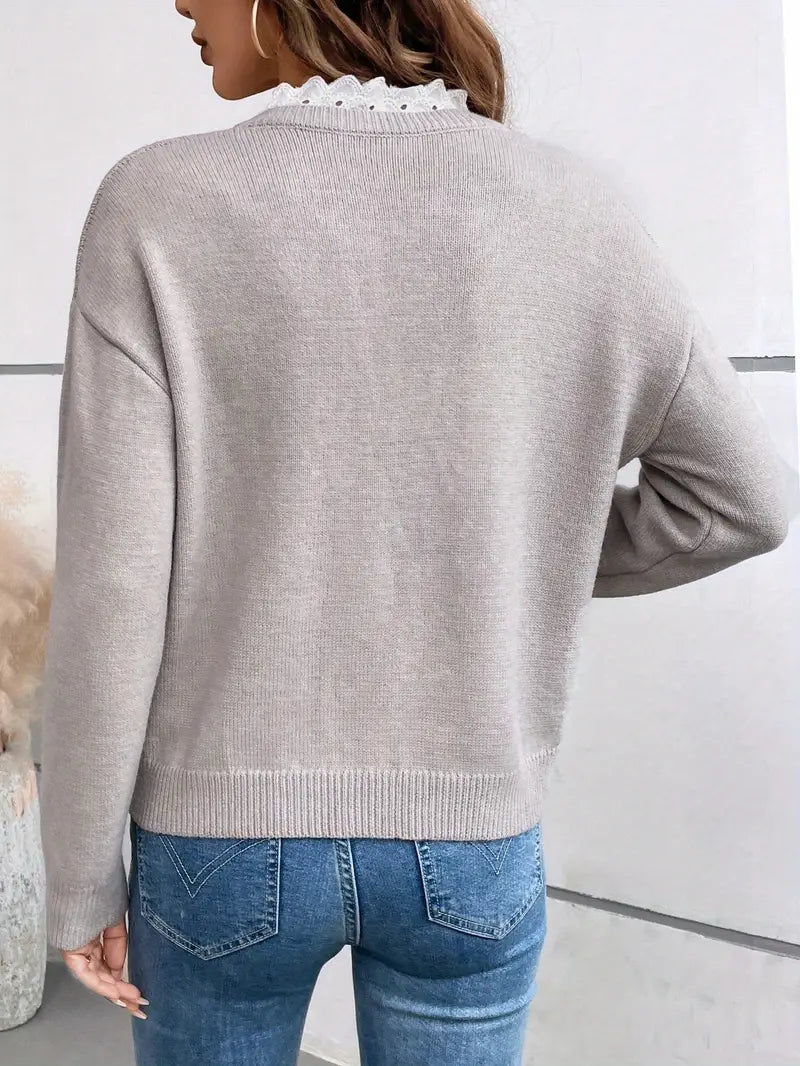 Elegant Lace Detail Sweater Women Pullover