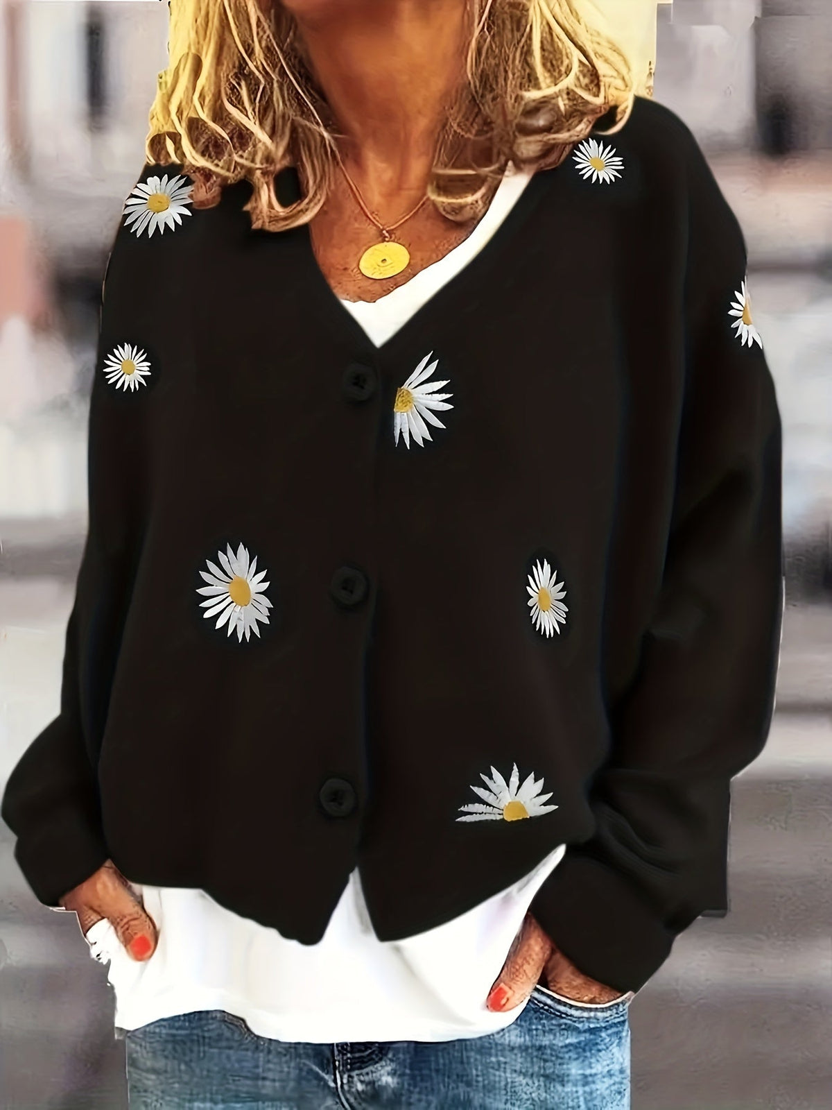 Elmara | Women's Daisy Embroidered Knit Cardigan