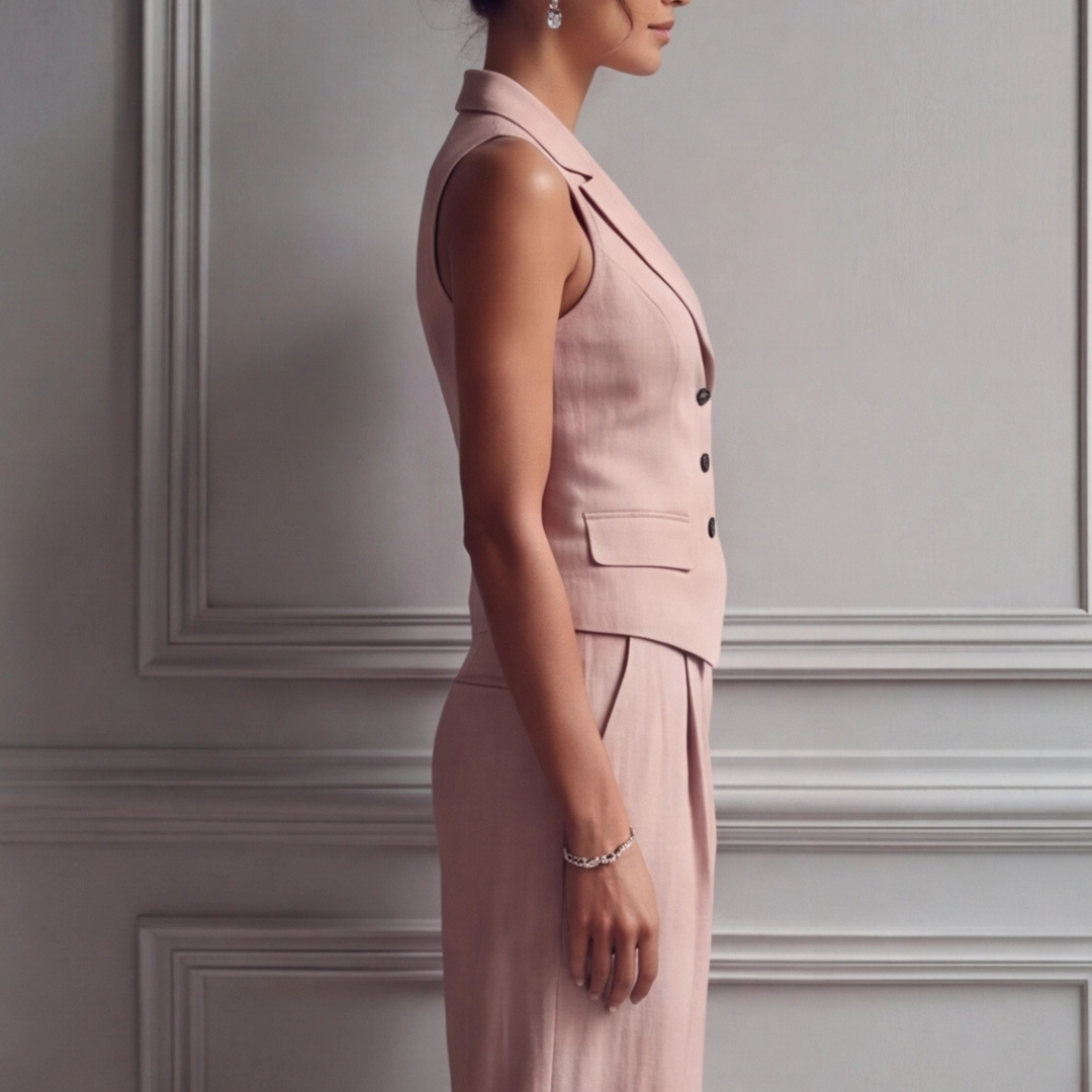 Women's Linen Two-Piece Set Sleeveless Waistcoat and Wide Leg Pants
