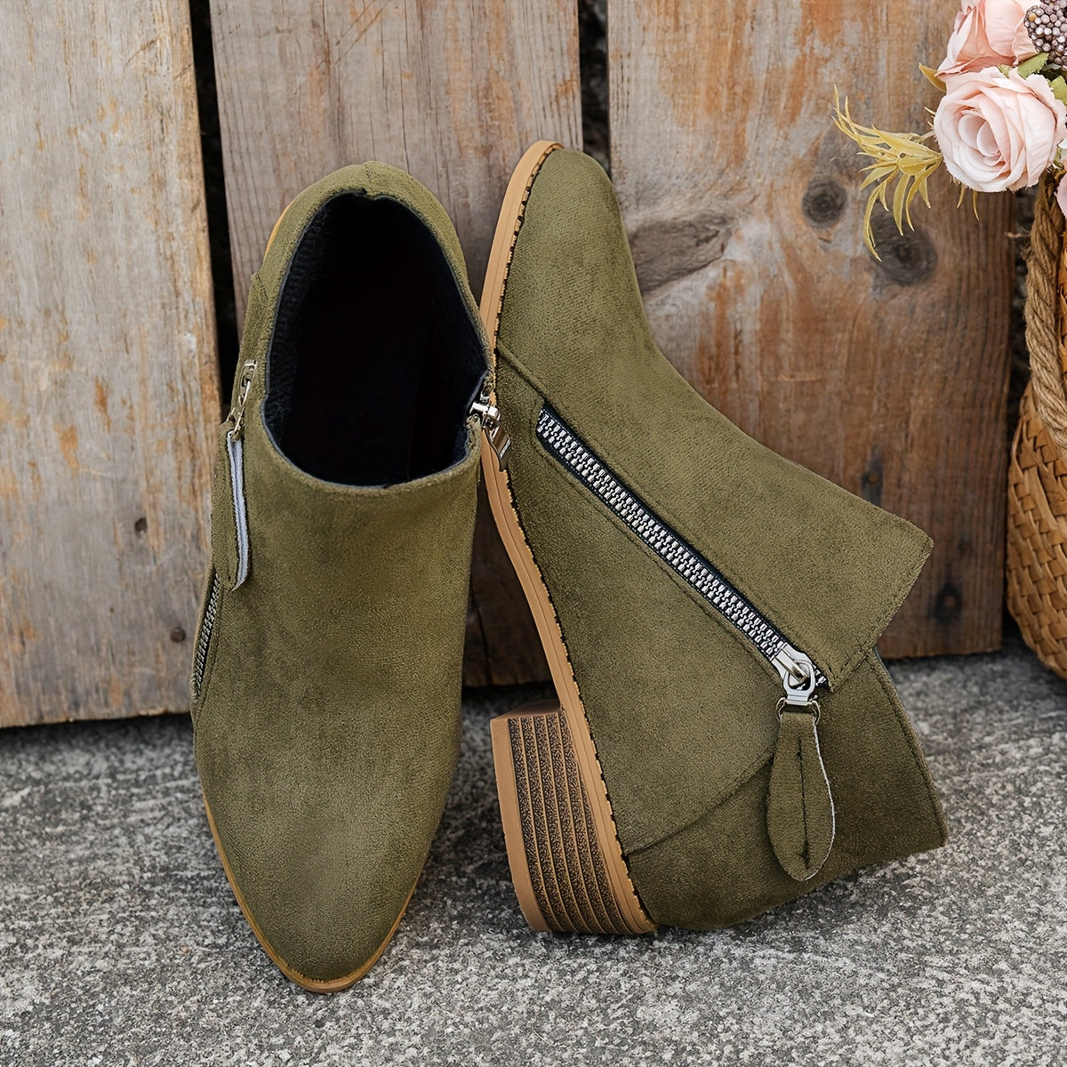 Elegant block heel side-zip ankle boots