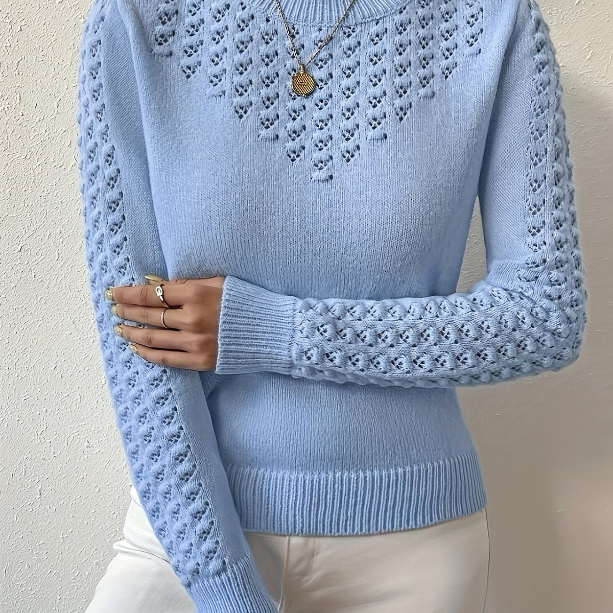 Fenara | Women's Pointelle Knit Long Sleeve Sweater