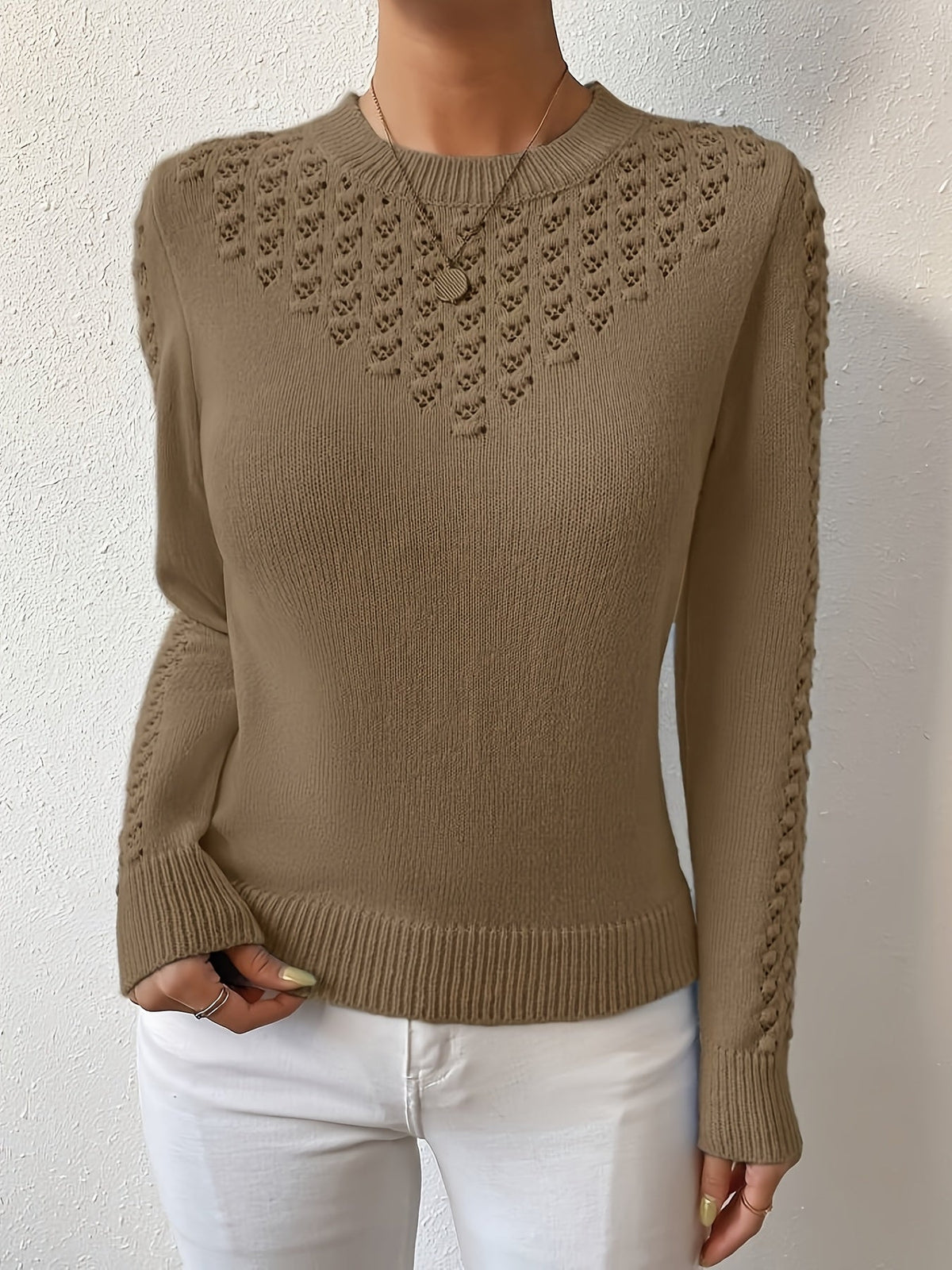 Fenara | Women's Pointelle Knit Long Sleeve Sweater